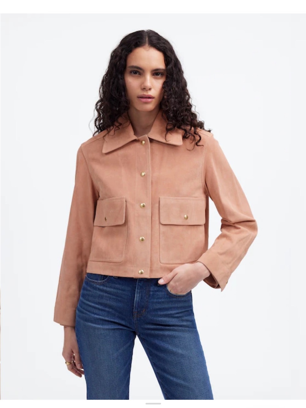Madewell Crop Chore Jacket in Suede in blush XXS